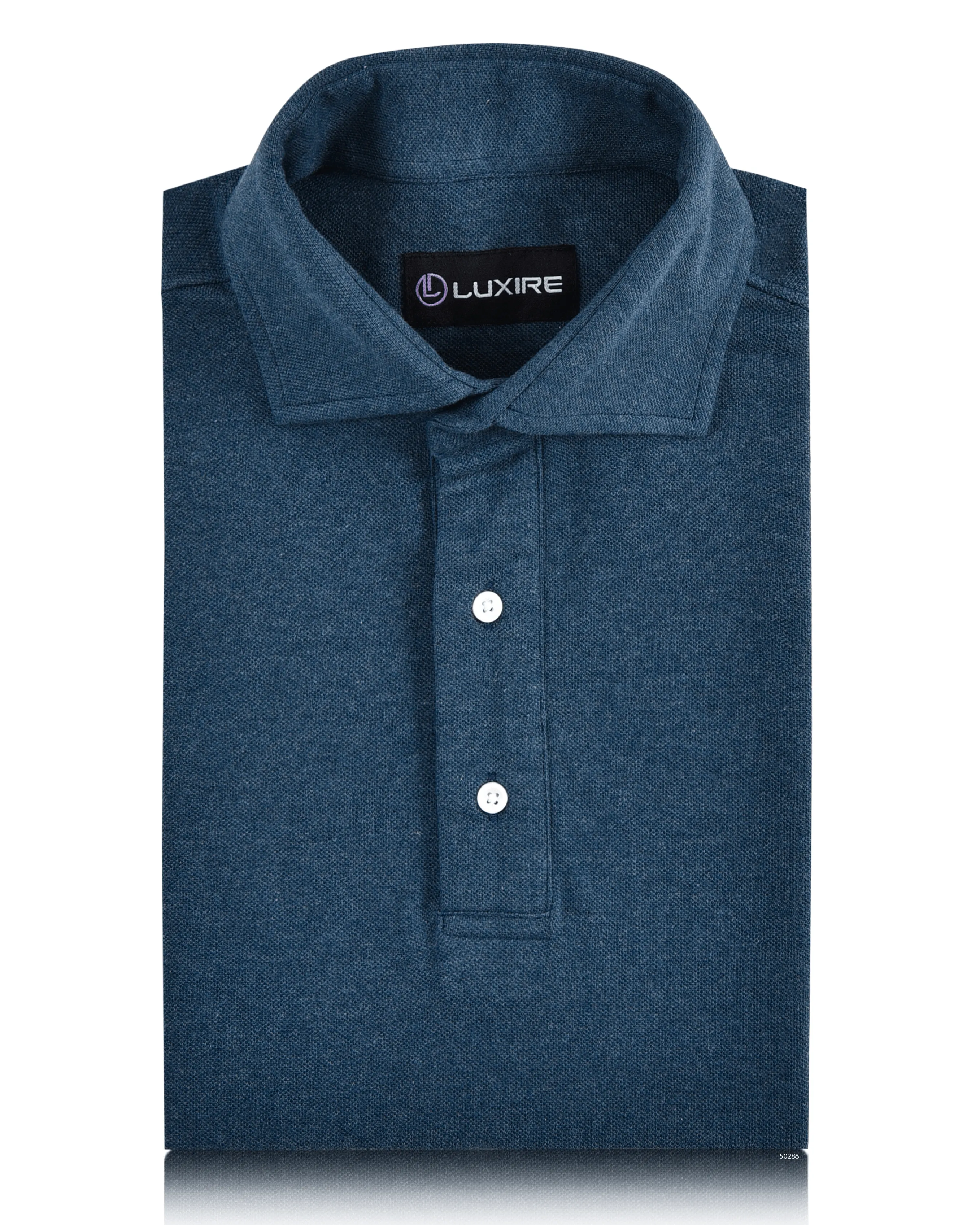 Dark Blue Grey Polo T-Shirt Chilly Day Wear Soft Stretch Collar