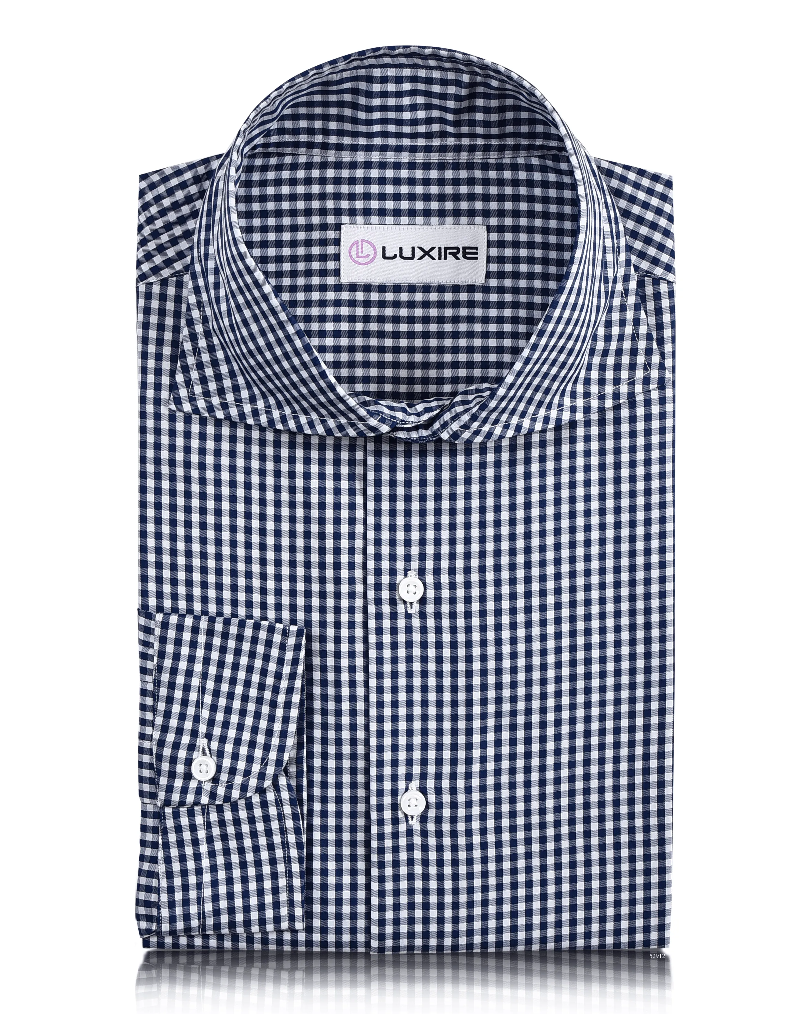 Dark Denim Blue Small Gingham on White Shirt Polished Style