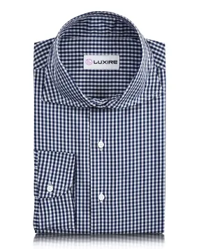 Dark Denim Blue Small Gingham on White Shirt Polished Style