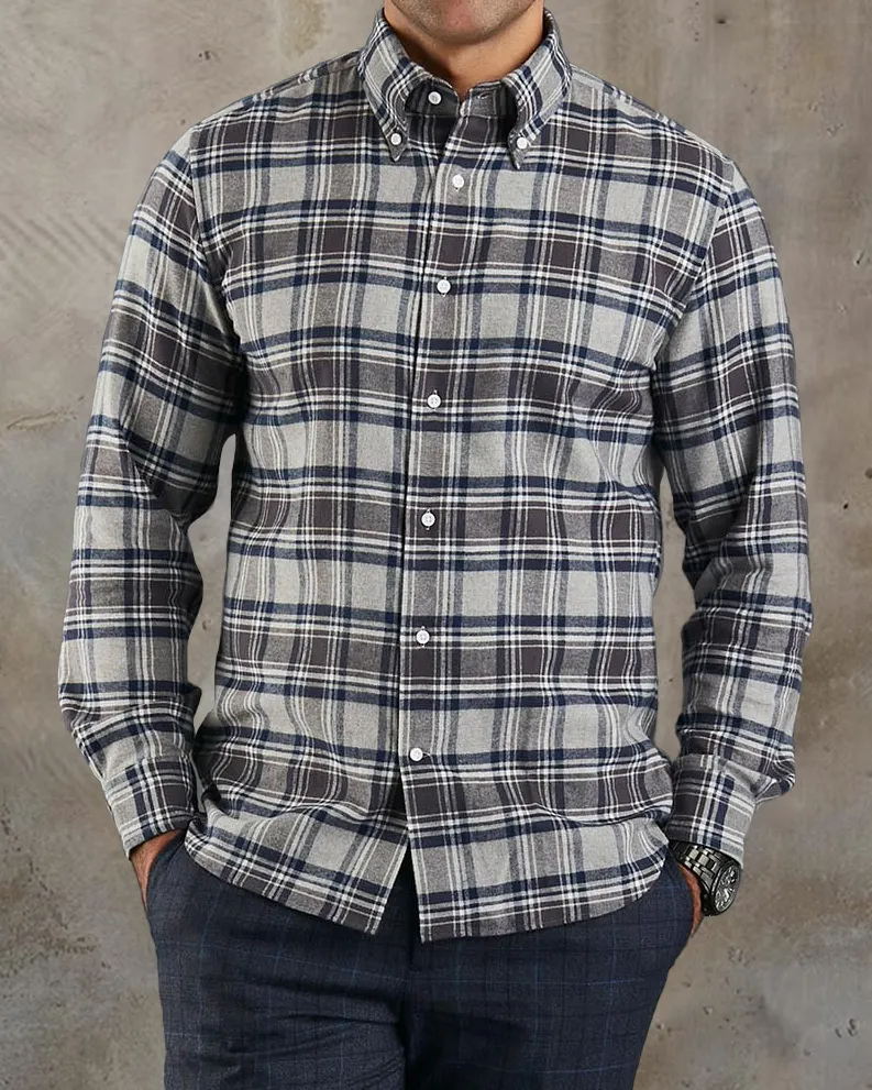 Quality Look Dark Gull Grey Navy Plaid Flannel Shirt