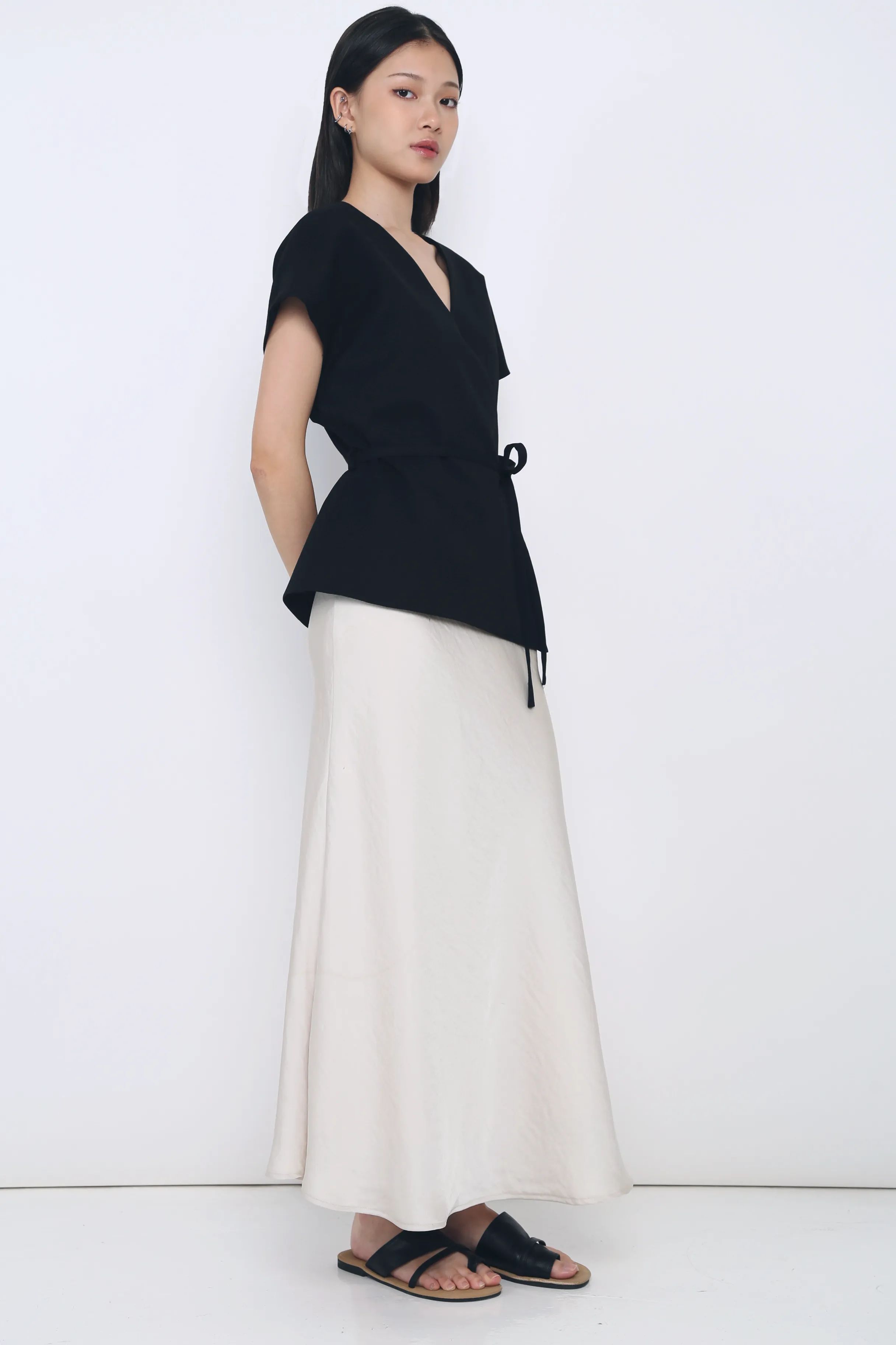 Printed Hoodie LatticeKnit Dawn Kimono Wrap Blouse Black (Restock)