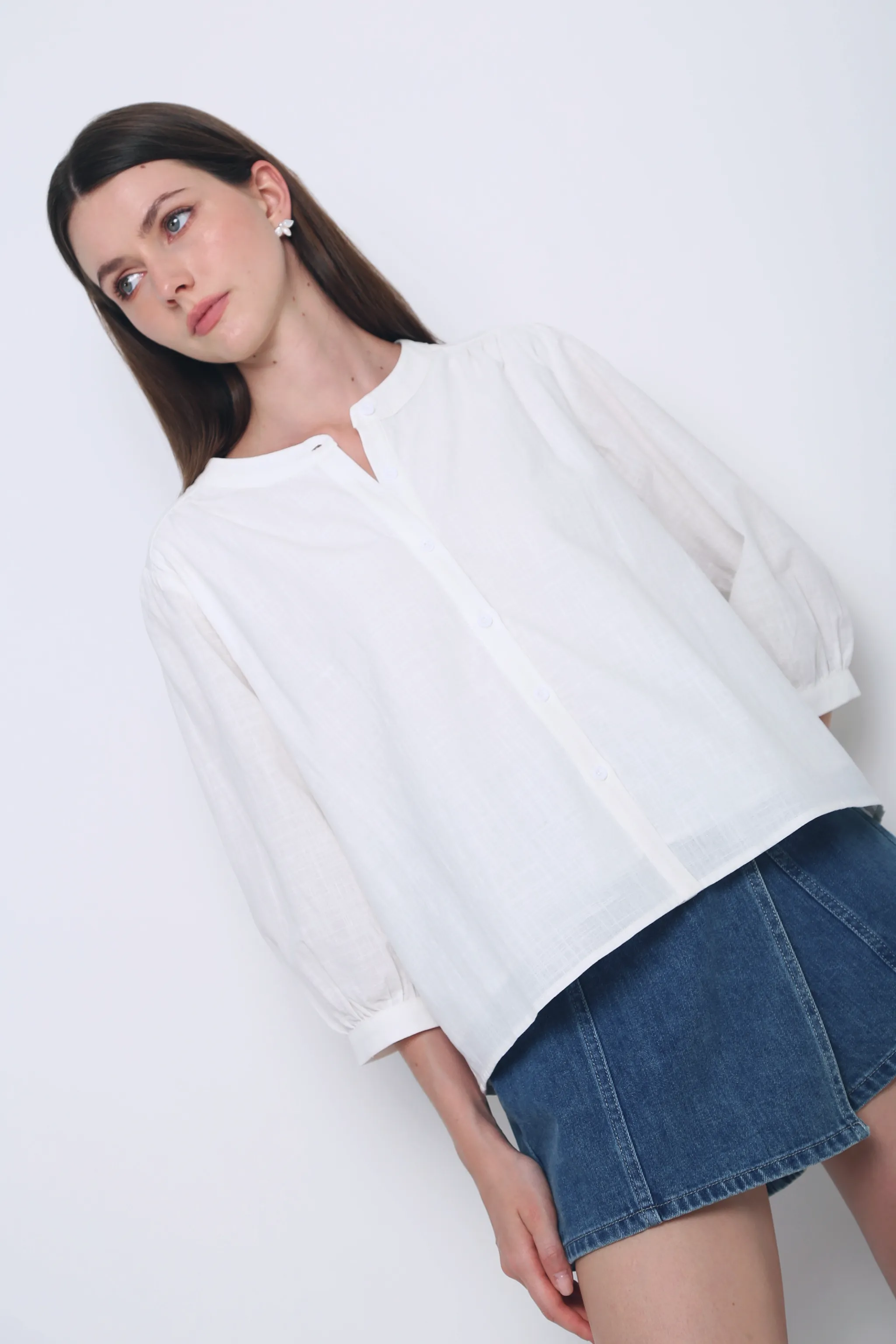 Demi Linen Shirt White Bamboo Derived Material FrayResistant Fabric