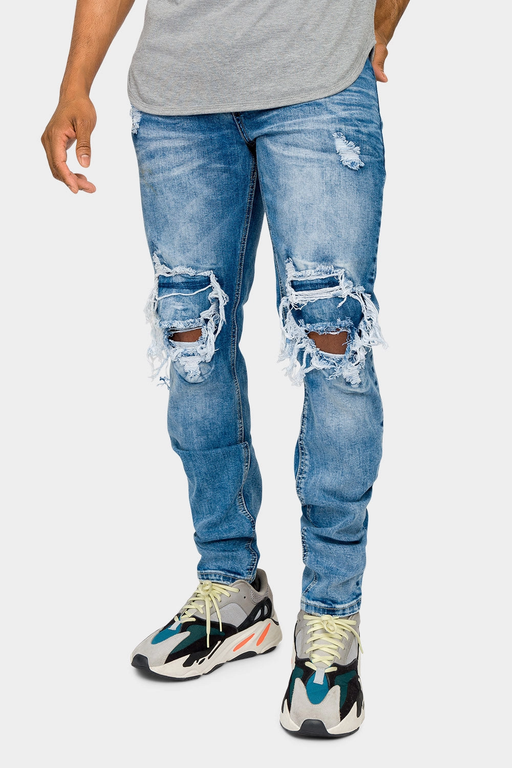 Roll-up style Water Resistant Destroyed and Distressed Denim Jeans