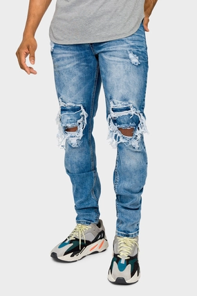 Roll-up style Water Resistant Destroyed and Distressed Denim Jeans