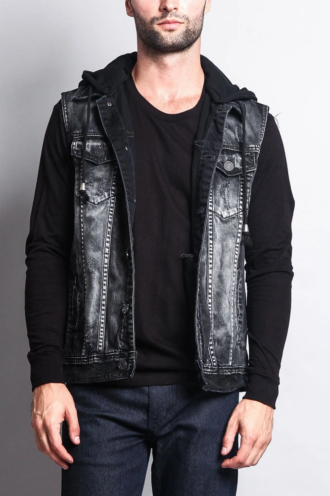 Glossy Finish Durable Color Retention Detachable Hood Denim Vest