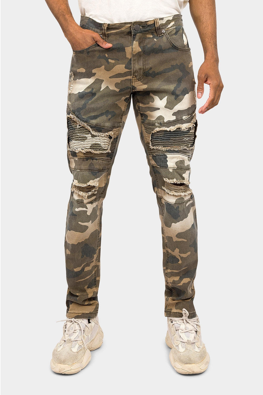 Distressed Biker Camo Jeans Functional fashion wear