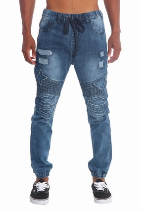 Distressed Biker Denim Jogger Pants No Wrinkle Multi-Purpose Wear