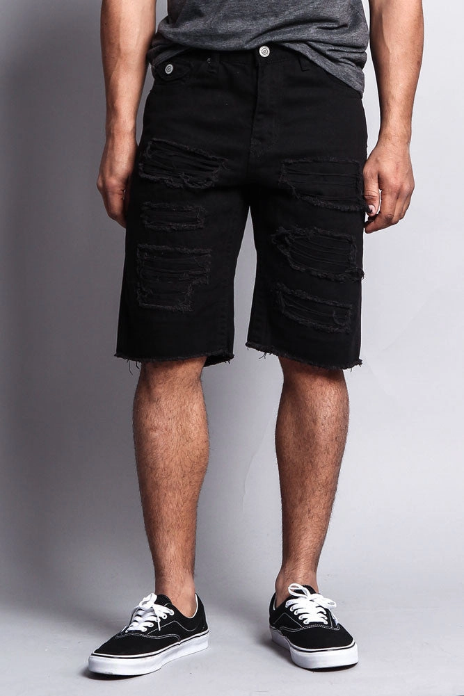 Distressed Colored Denim Shorts Comfort Fit