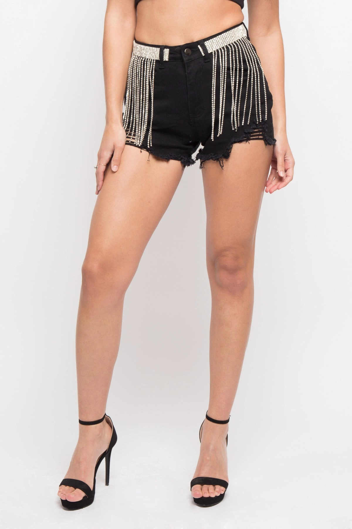 Distressed Crystal Belt Chain Shorts Quick Dry Wear