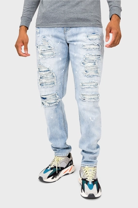 Chilly Day Layers Chic Appeal Distressed Paint Splattered Faded Jeans