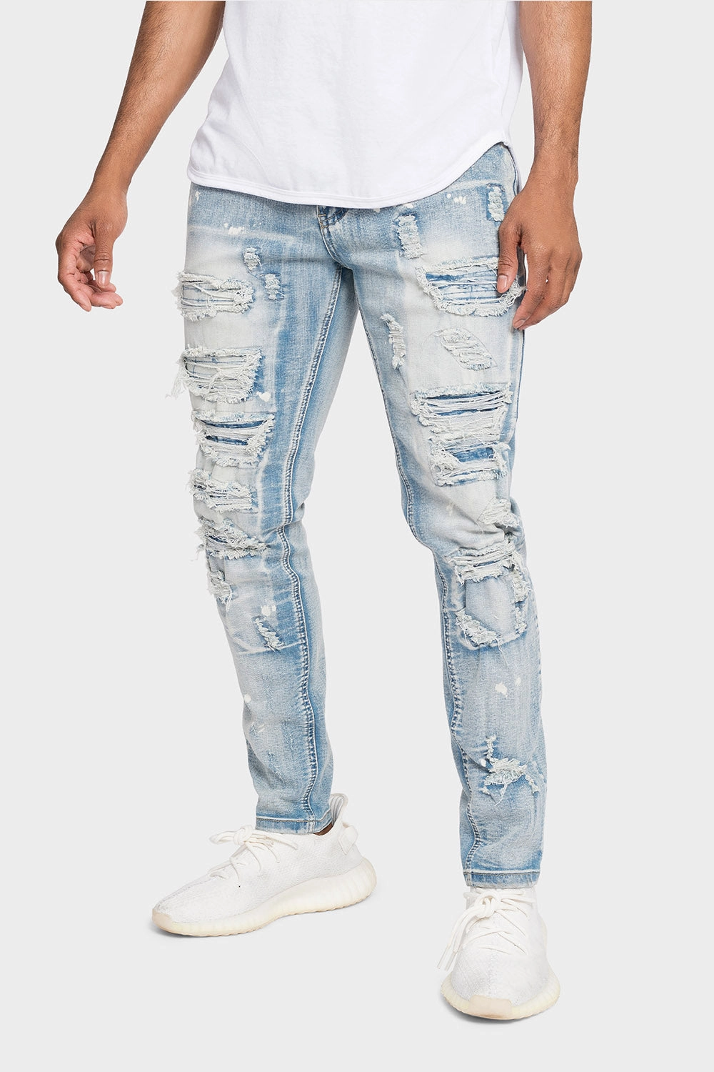 Perfect Comfort Fit Sweat Resistant Distressed Patched Super Skinny Jeans