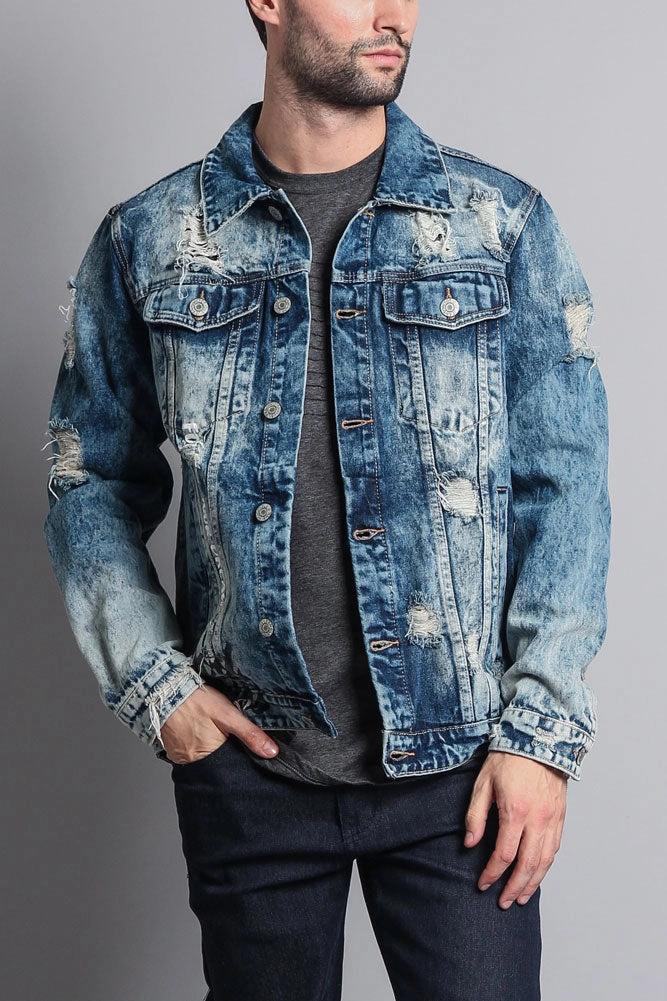 Distressed Scribble Denim Jacket Glove Compatible Cuffs