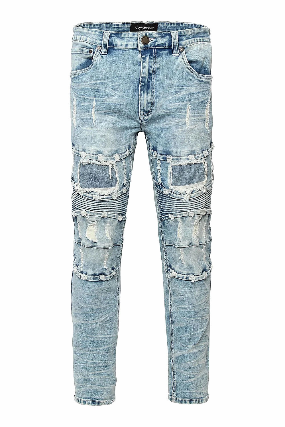 High Stretch Fit Breathable activewear Distressed Stacked Washed Biker Denim Jeans