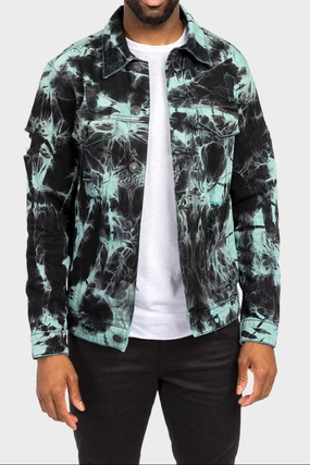 AbrasionResistant Distressed Tie Dye Denim Jacket