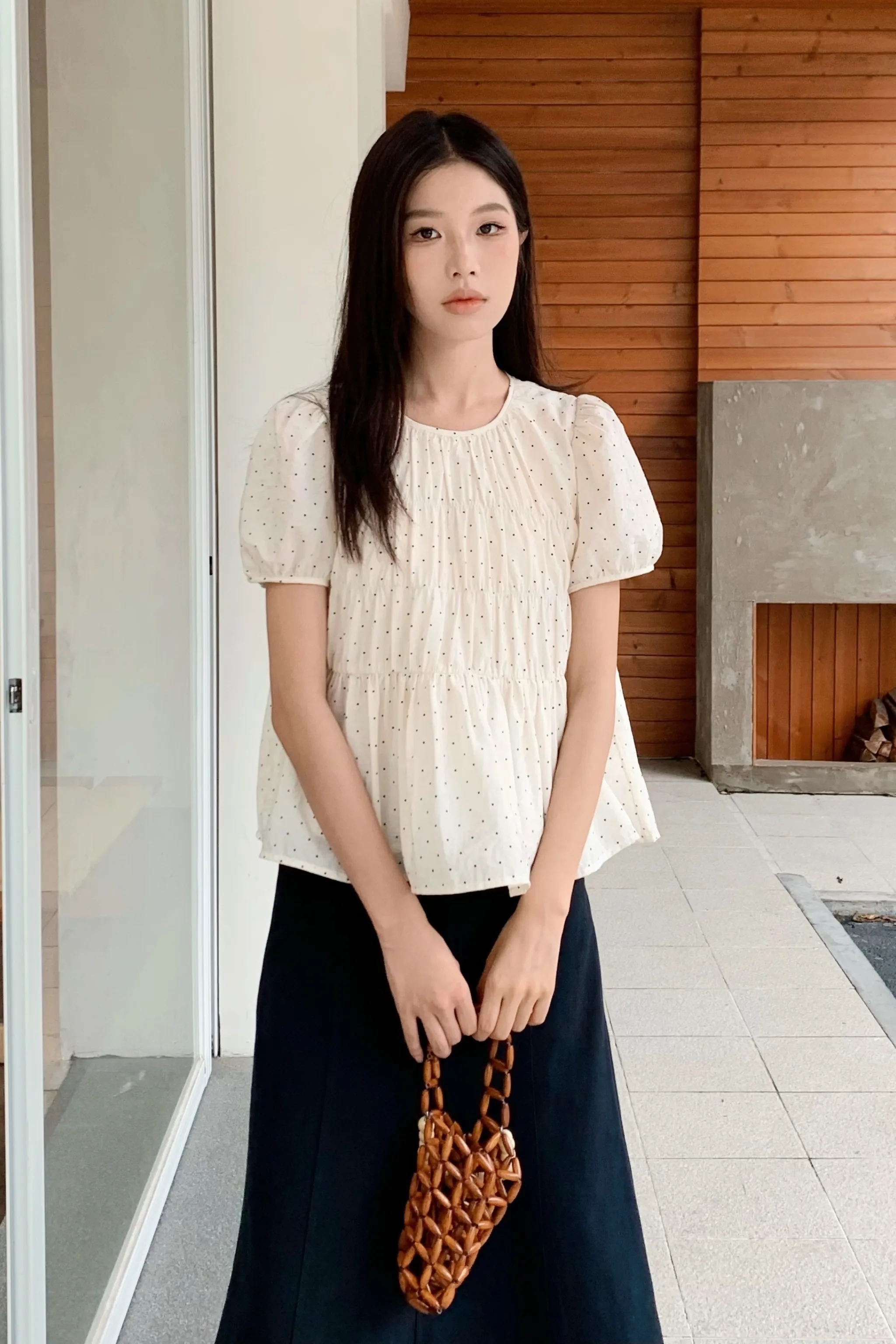 Dotty Days Flare Blouse Ivory All-Purpose Wear Moisture Control Technology