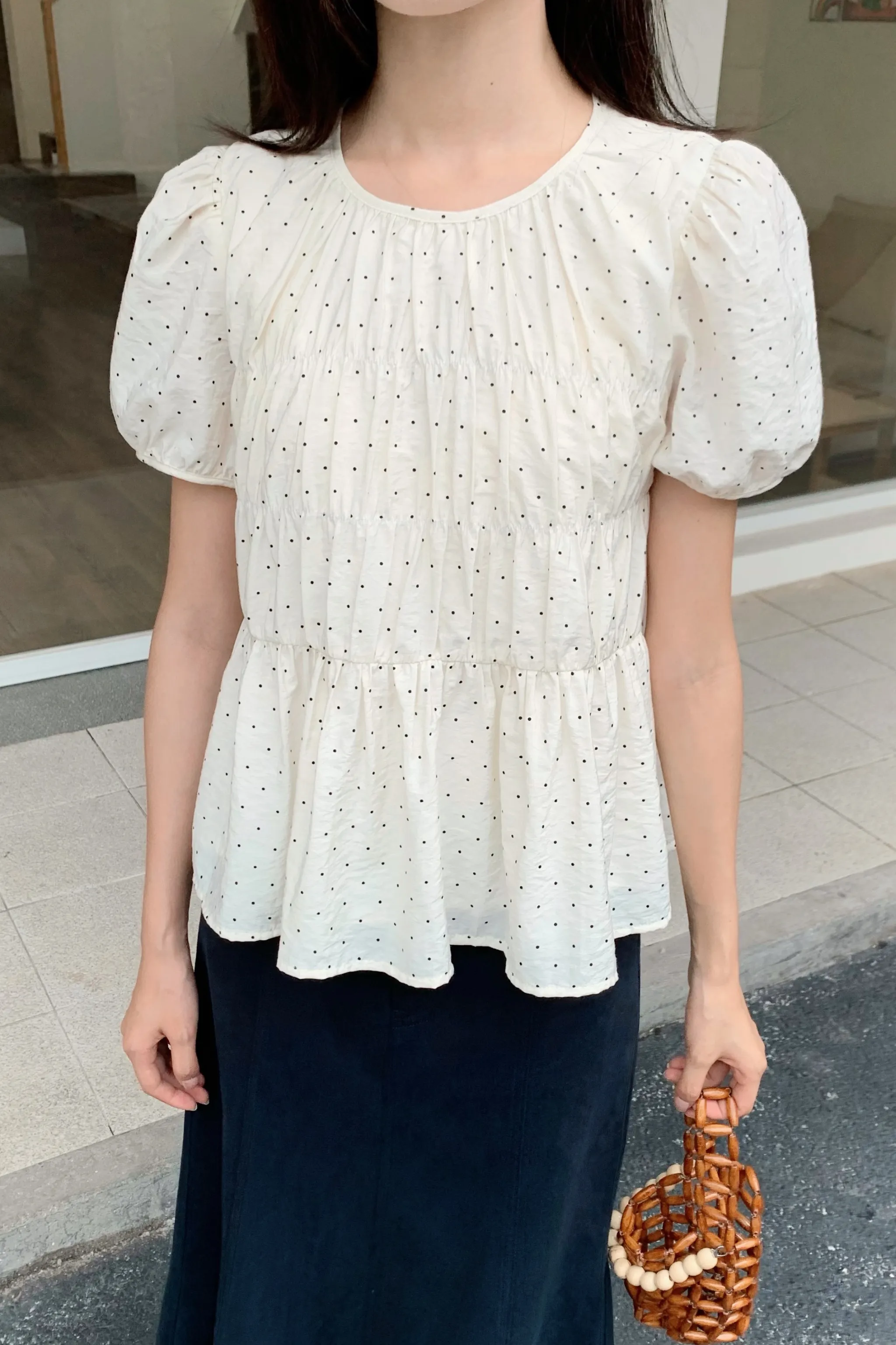 Anti Microbial Lining Dotty Days Flare Blouse Ivory