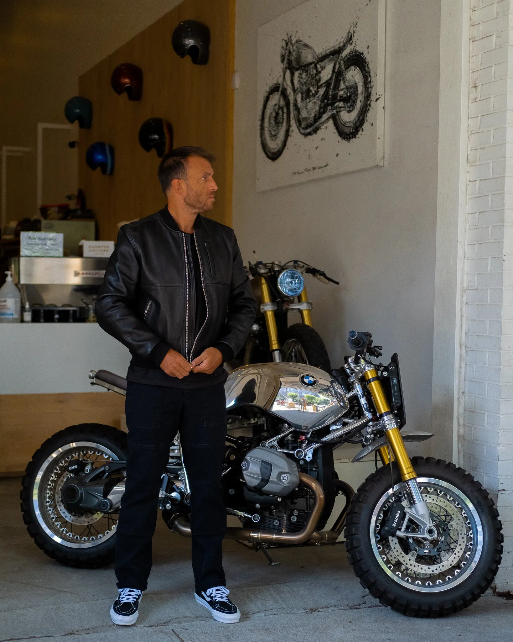 THE MARCY Leather Bomber - Black Convertible 2 In 1 Function Quick Access Hidden Pockets