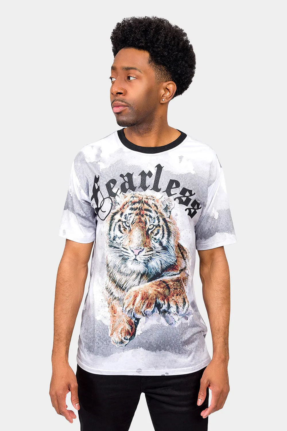 Embossed Fearless Tiger T-Shirt UltravioletProtectionFabric