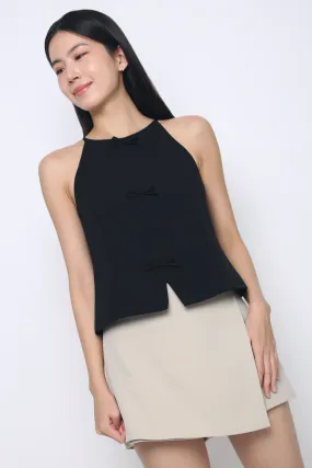 MicrofiberTech Sleeveless Tee Bow Alert Strappy Top Black