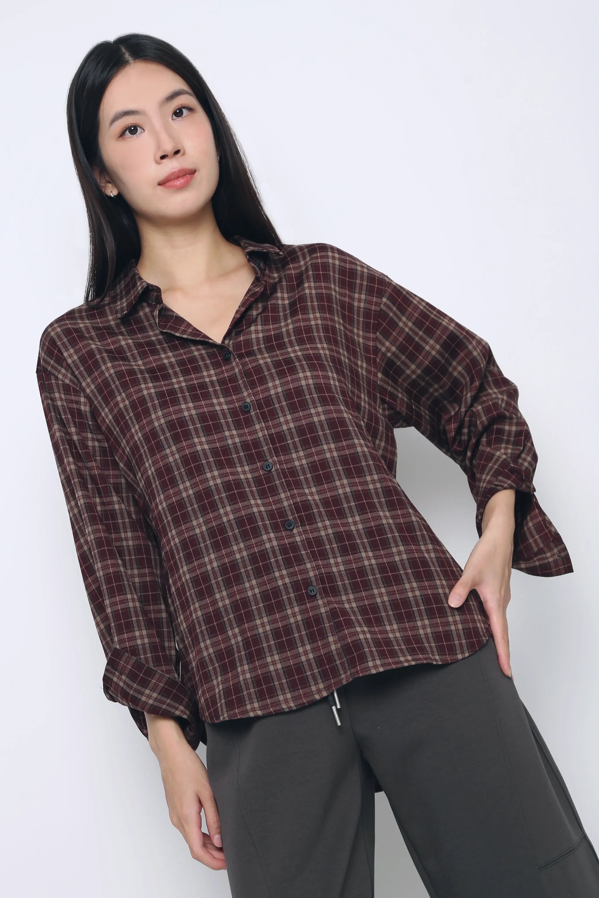 AbrasionResistant Edging Drift Club Gingham Shirt Maroon