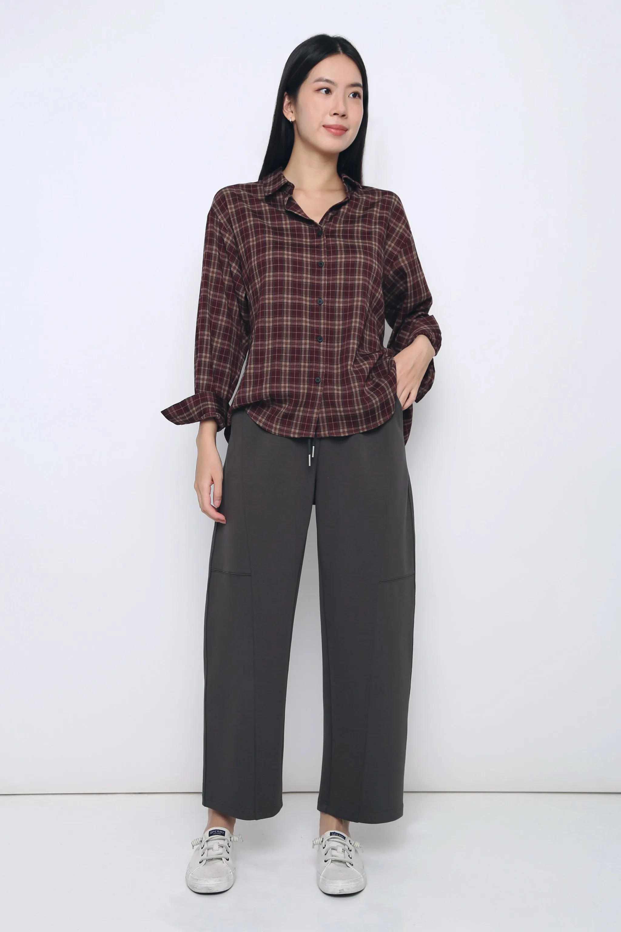 Drift Club Gingham Shirt Maroon ReflectiveTrim