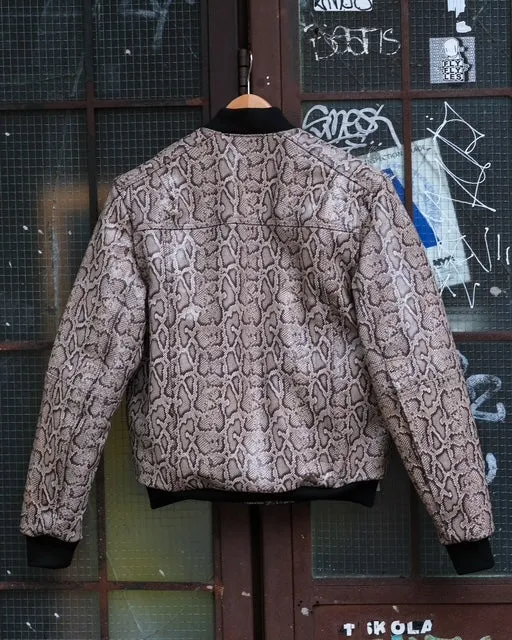 THE MARCY Leather Bomber - Snake Print Odor Resistant Fabric Adjustable Hemline