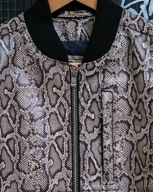 Flat Lock Stitching Multi Layer Option THE MARCY Leather Bomber - Snake Print