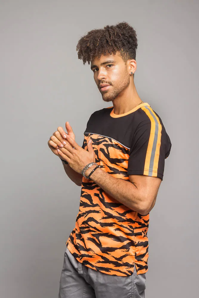 Weighted Hem Comfortable Design Reflective Tiger Striped T-Shirt