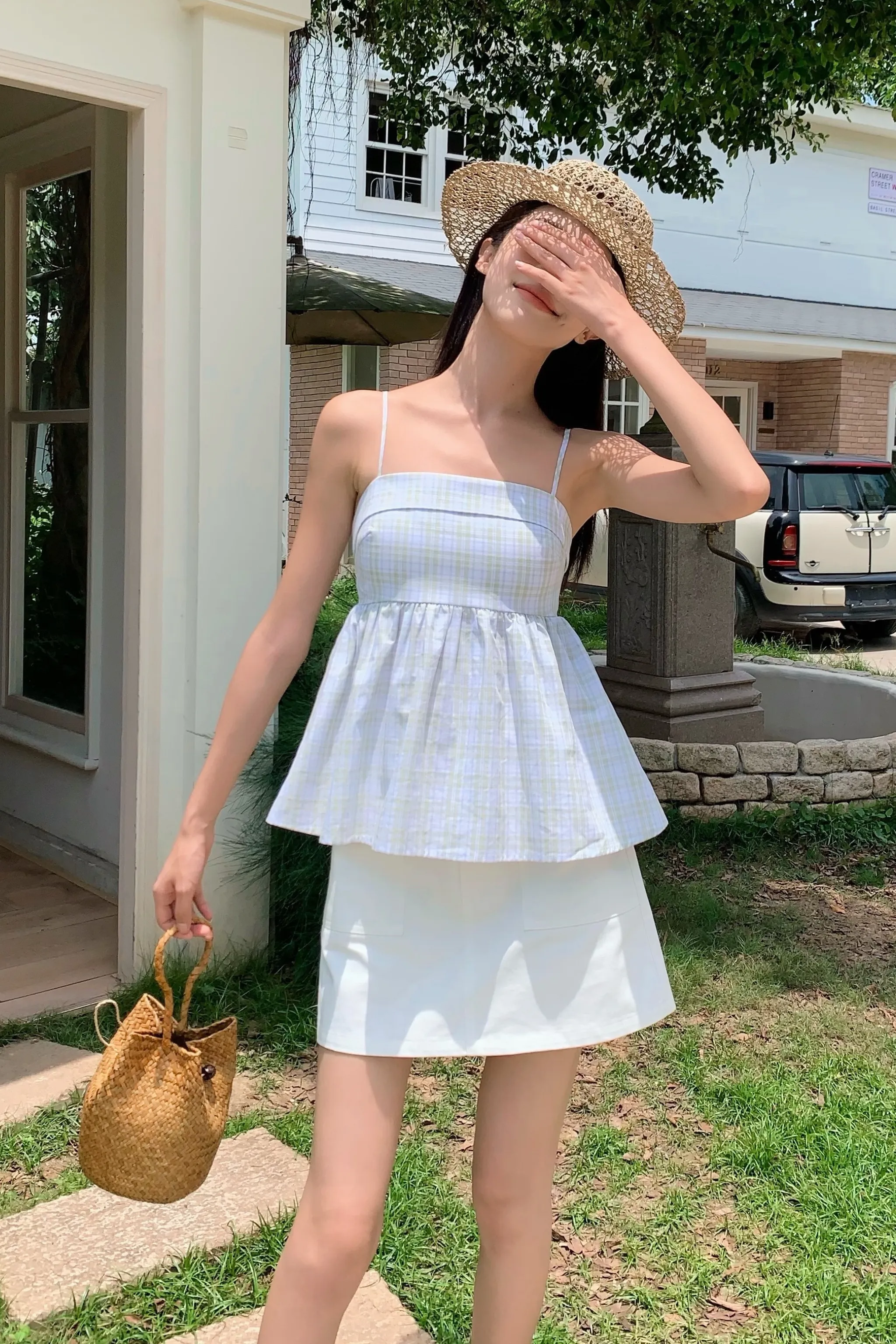 Mimi Checks Strappy Top Sage (Restock) Garment Dyed Finish