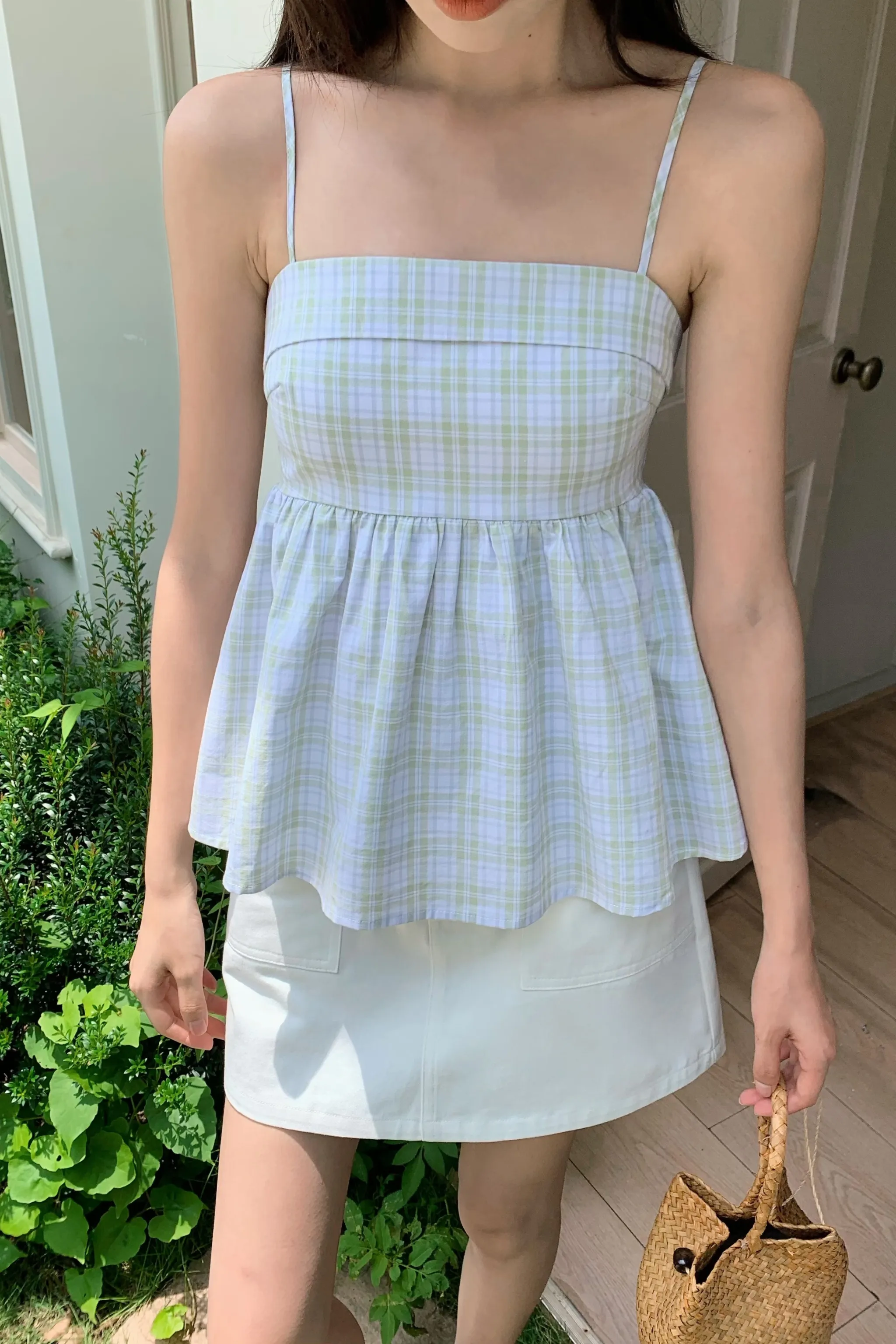 Mimi Checks Strappy Top Sage (Restock) Basic Wardrobe Casual Pullover