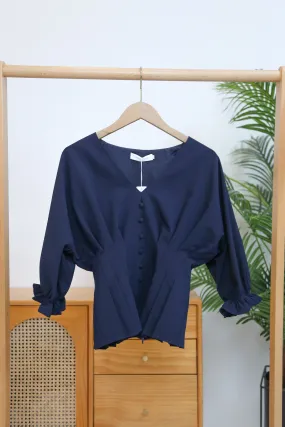 Kyoto Waist Blouse Navy Sporty Top