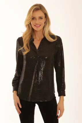 Pomodoro Clothing Stretch Sequin Shirt 32560 Weighted Hem Trim