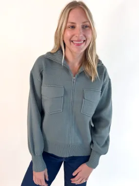 Dusty Jade Zippered Jacket Flexible Fabric Relax Fit Wear