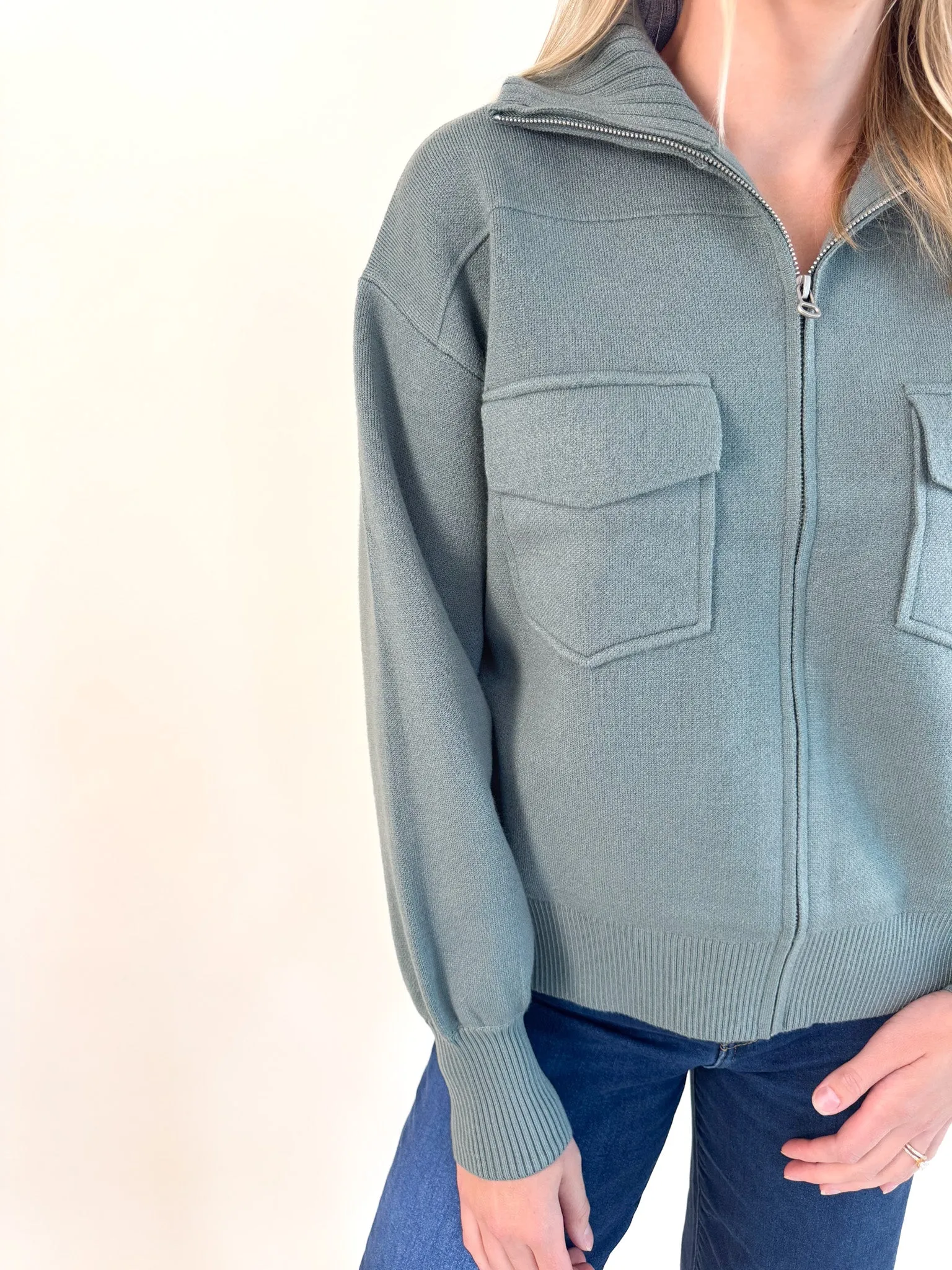 Dusty Jade Zippered Jacket Quick Fit Wear