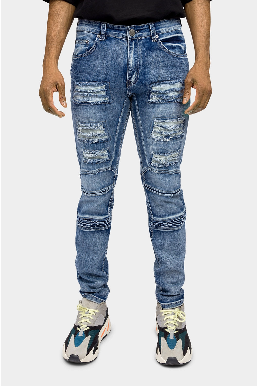 Thermal Lining sport chic Distressed Moto Biker Denim Jeans