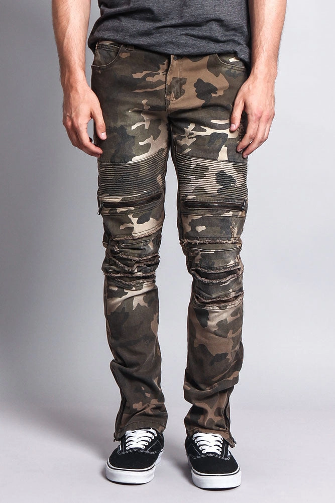 Performance Stretch Zipper Cut Biker Camo Jeans