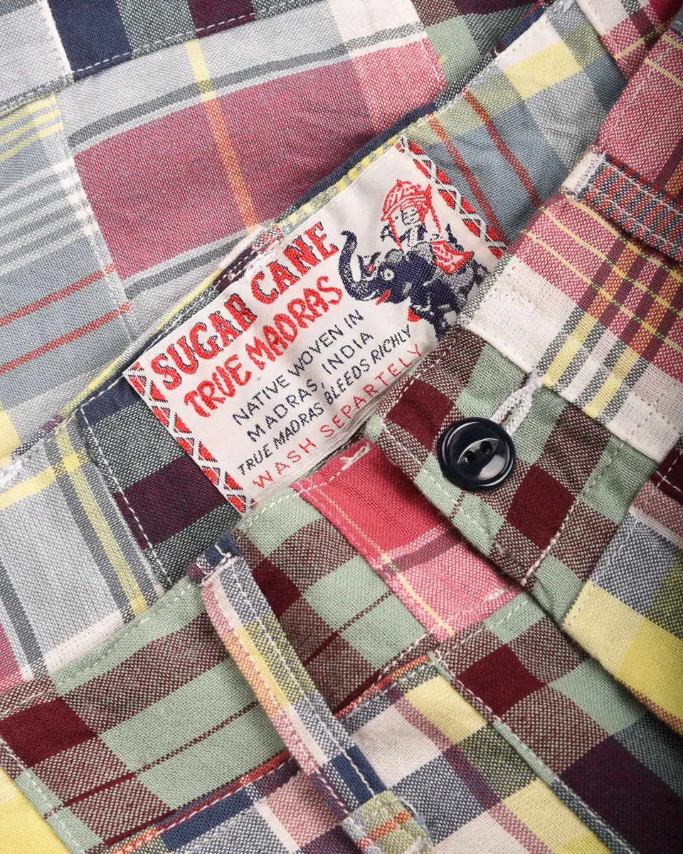 SUGAR CANE MADRAS SHORTS PATCHWORK CHECK - GREEN Zipper pockets Sport Edge