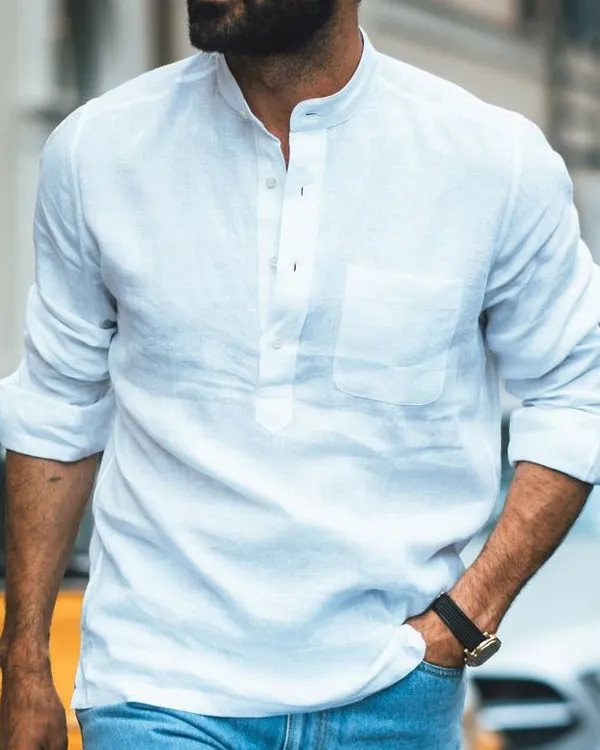 Travel-friendly All-Weather Wear Crisp White Linen Summer Shirt