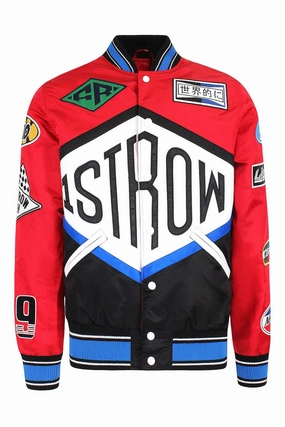 Men's Racing Embroidered Patched Varsity Jacket Temperature control