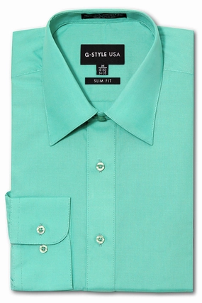 MultiFunctionalPockets EasyCare Material Men's Slim Fit Solid Color Dress Shirt (Aqua)