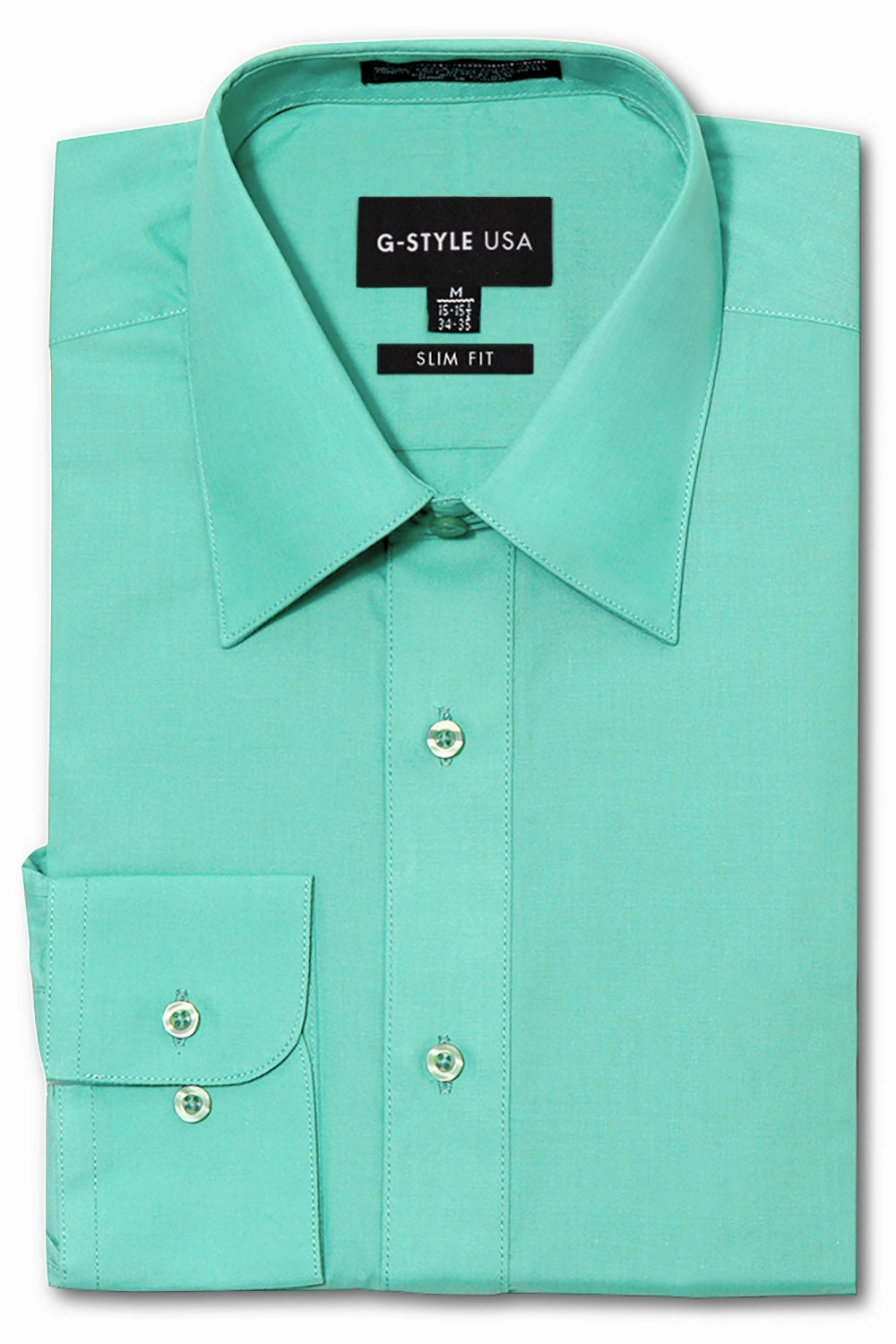 Men's Slim Fit Solid Color Dress Shirt (Aqua) YarnDye Technique EcoFriendly Dye Process