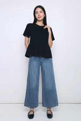 Sightseer Babydoll Top Black AdjustableHemCuffs Yarn Dyed Pattern Cloth