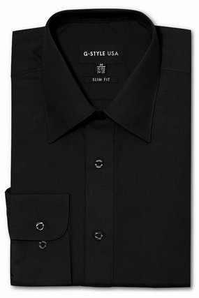 LightweightTexture Soft Cotton Men's Slim Fit Solid Color Dress Shirt (Black)