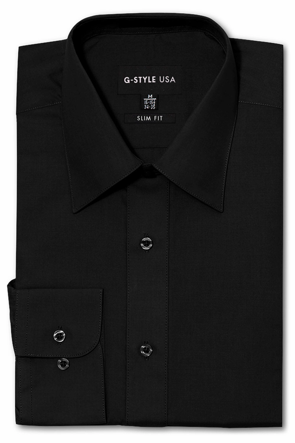 Men's Slim Fit Solid Color Dress Shirt (Black) Non Restrictive Armhole Cut Ethical production