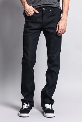 Outdoor Use Men's Slim Fit Raw Denim Jeans (Black)