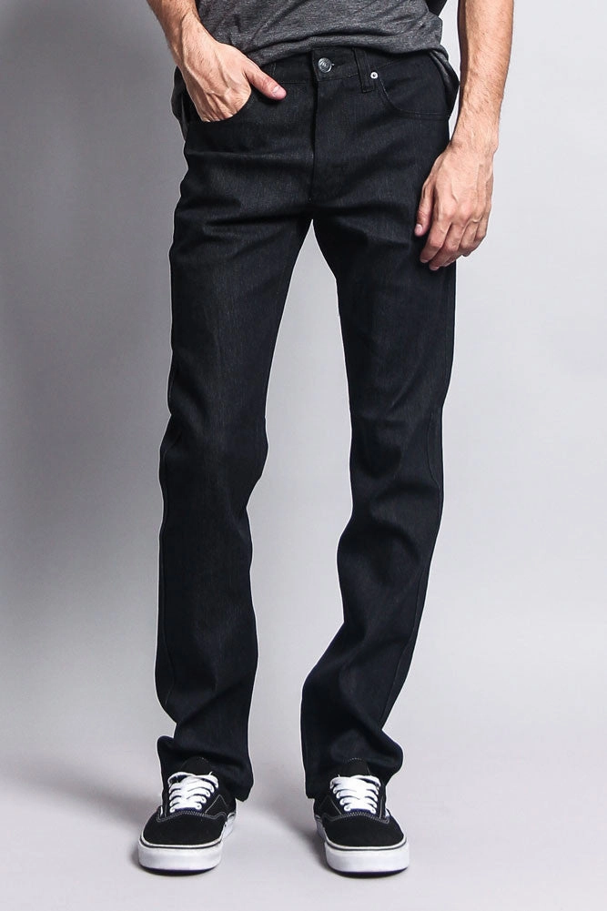 Men's Slim Fit Raw Denim Jeans (Black) Comfy Movement Fit