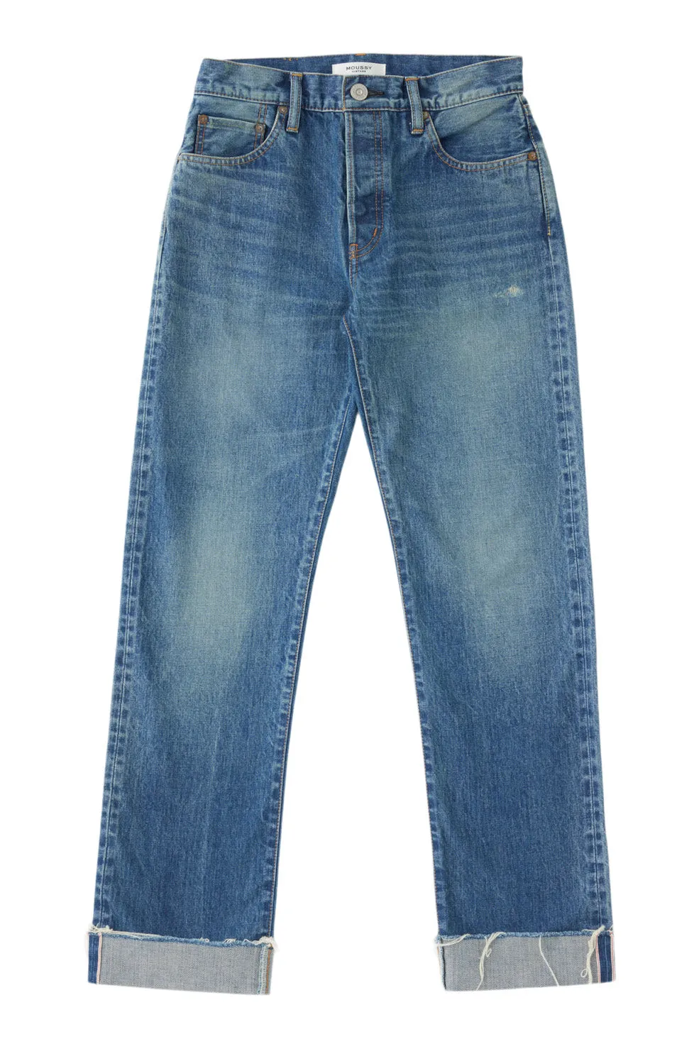 Moussy Denim Hopewell Selvedge Jeans in Dark Blue Trendy Fit Year Round