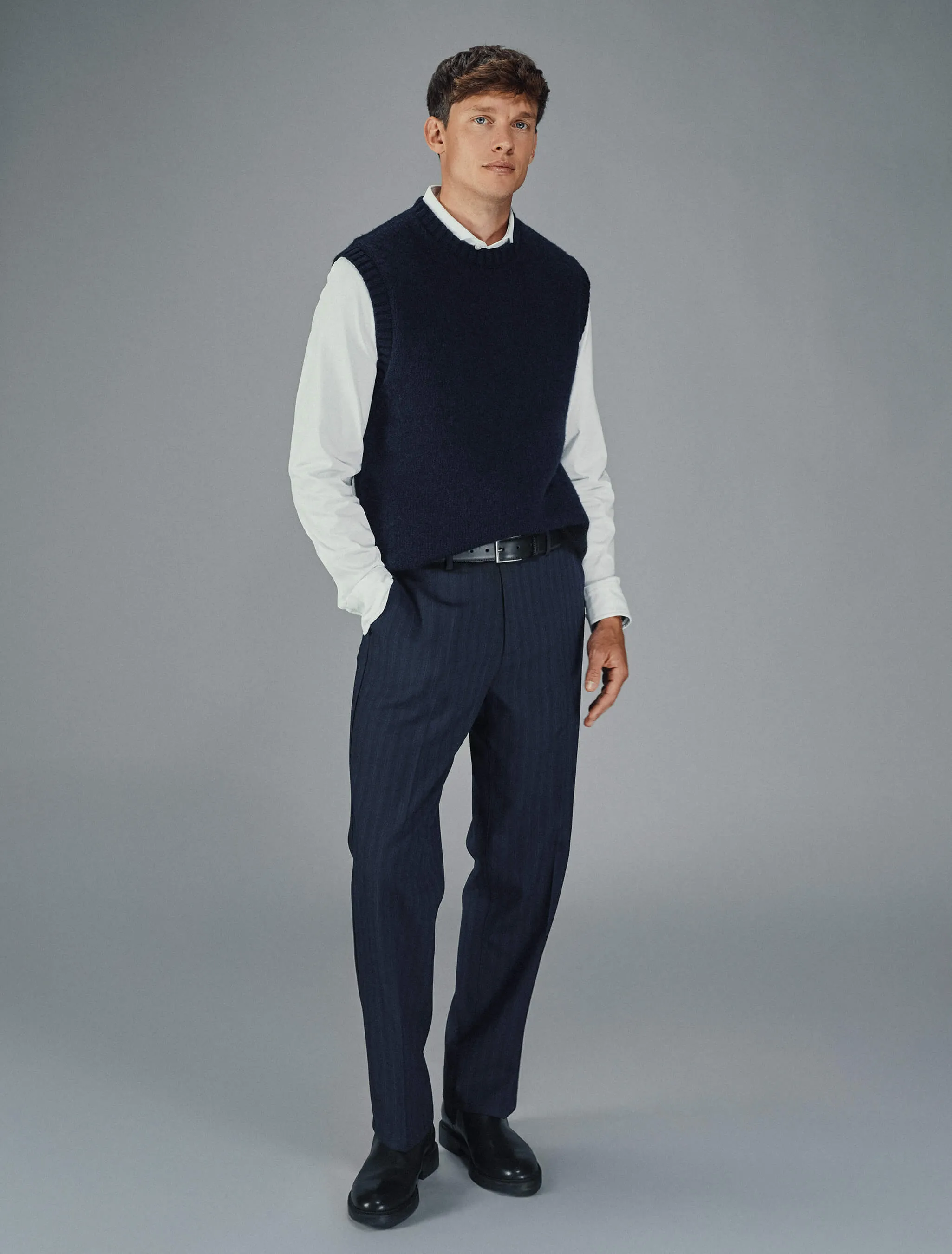 Heritage Pants Relaxed Fit Dark Navy Pinstripe Comfort for All Full Coverage