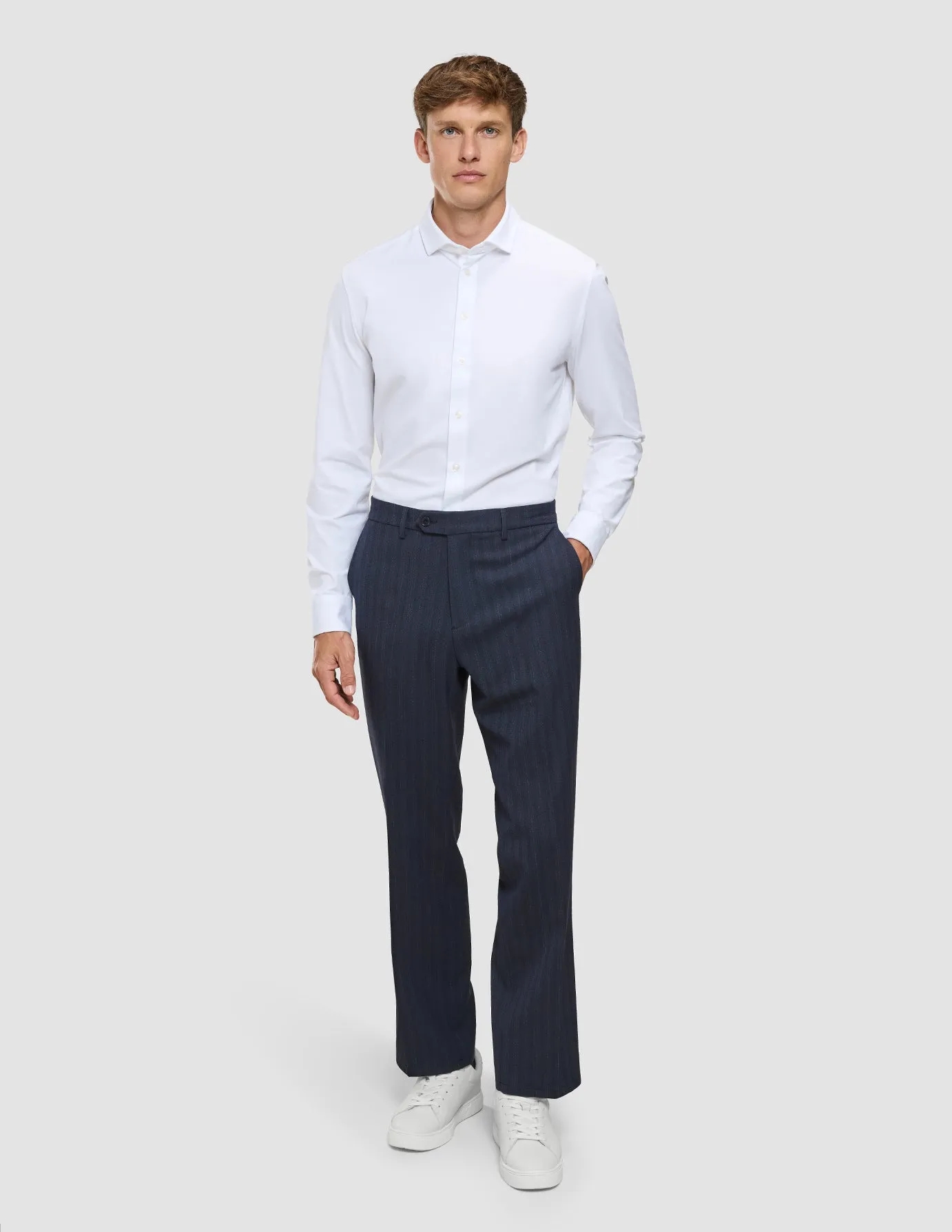 Lightweight Weave Heritage Pants Relaxed Fit Dark Navy Pinstripe