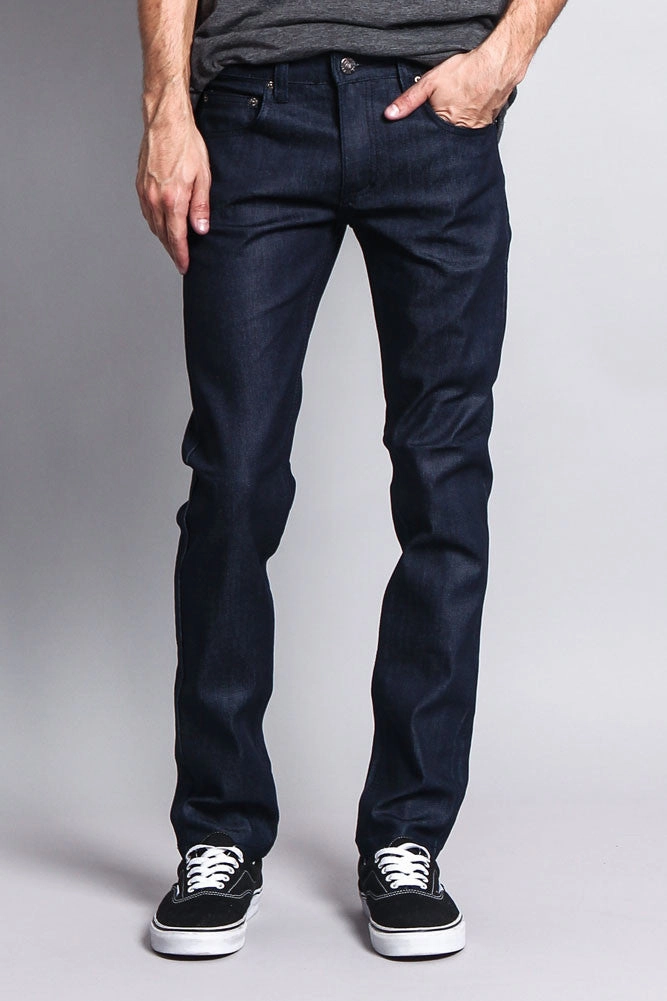 Comfy Movement Fit Men's Skinny Fit Raw Denim Jeans (Indigo)